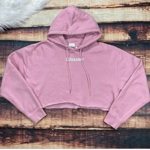 Cropped Glossier Pink Original Hoodie Large